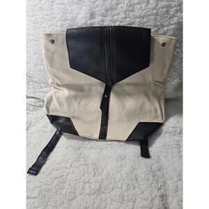 New Women's Deux Lux Beige & Black Demi Backpack Canvas Bag Vegan Leather Straps